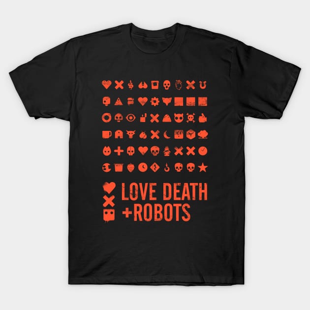 Love Death and Robots All Icons Red T-Shirt by teresacold